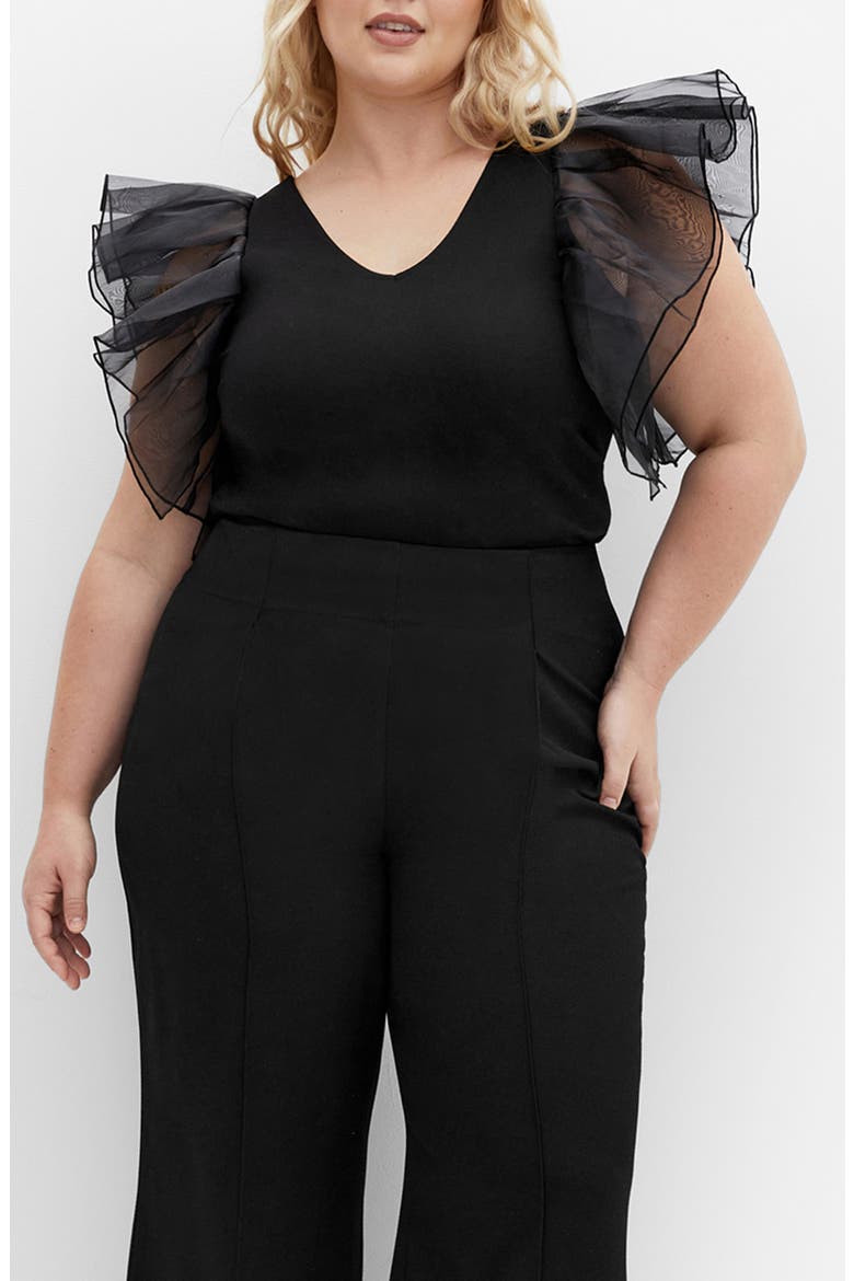 Sierra Mixed Media Flutter Sleeve Top, Main, color, BLACK