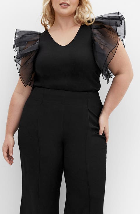 Sierra Mixed Media Flutter Sleeve Top (Plus Size)