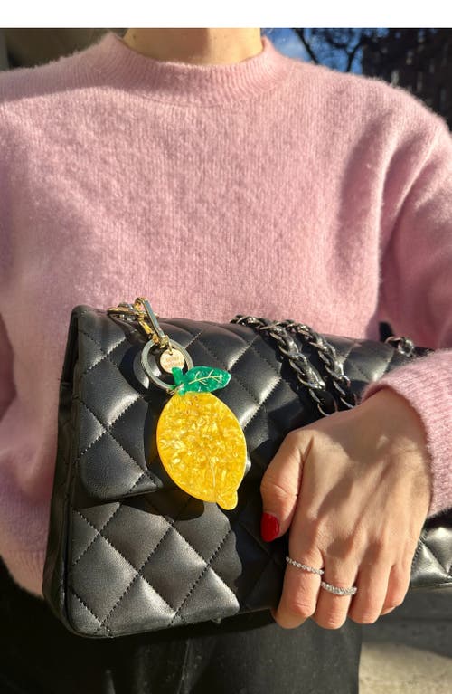 Solar Eclipse Hand Painted Lemon Key Chain Bag Charm In Yellow