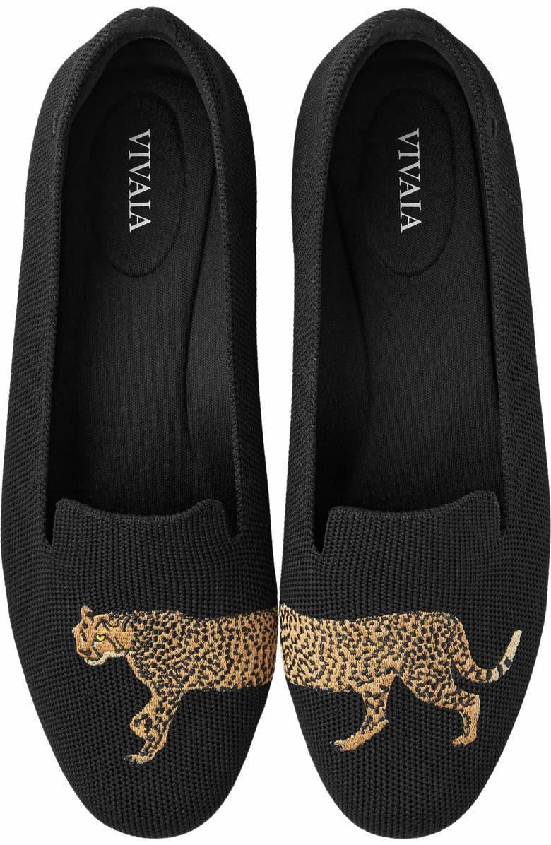 VIVAIA Round-Toe Embroidered Loafers, Main, color, Black - Cheetah