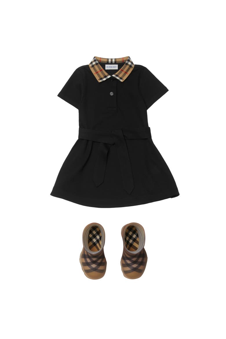 Check Collar Cotton Polo Shirt Dress, Alternate, color, Black