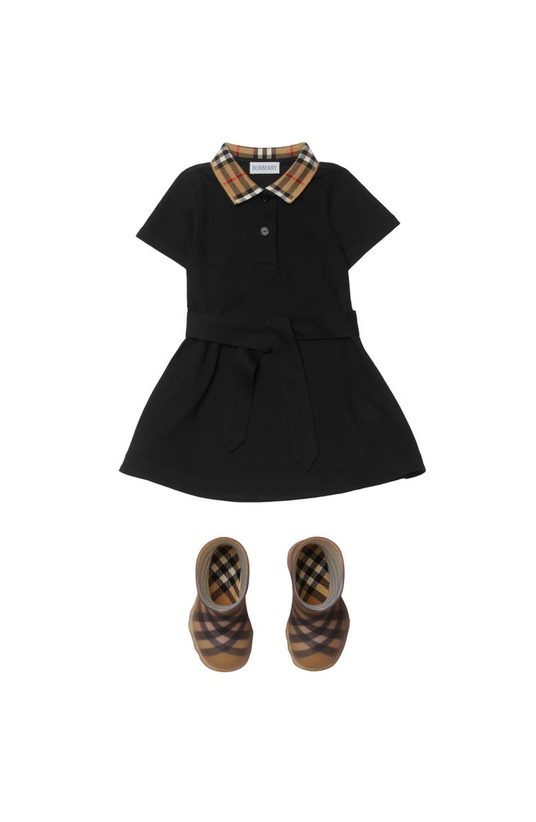 Burberry Check Collar Cotton Polo Shirt Dress, Alternate, color, Black