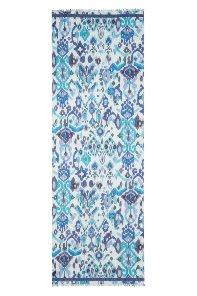 Metallic Ikat Floral Scarf, Alternate, color, SKY BLUE
