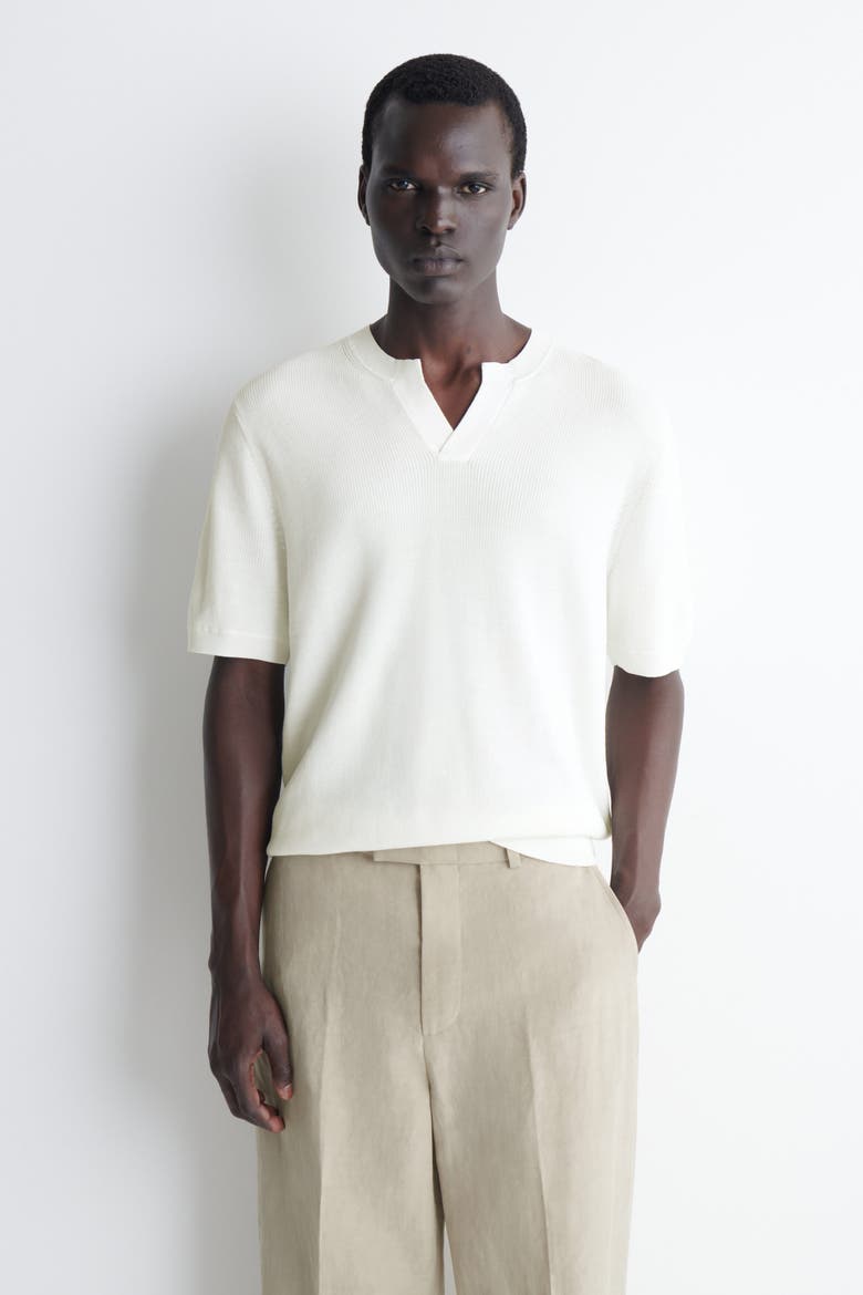 Open-collar Henley T-shirt, Main, color, OFF-WHITE