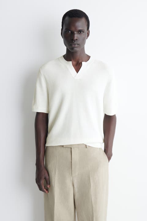 Open-collar Henley T-shirt