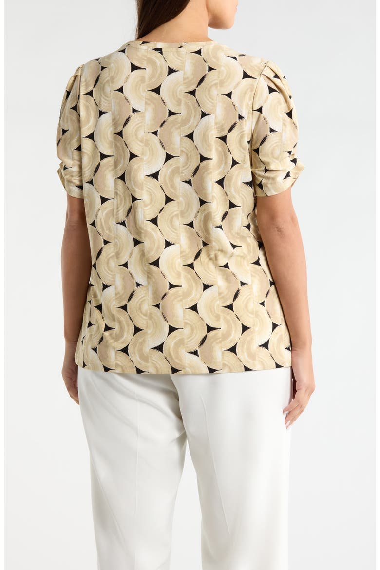 Print Pleat Short Sleeve Top, Alternate, color, LATTE MULTI
