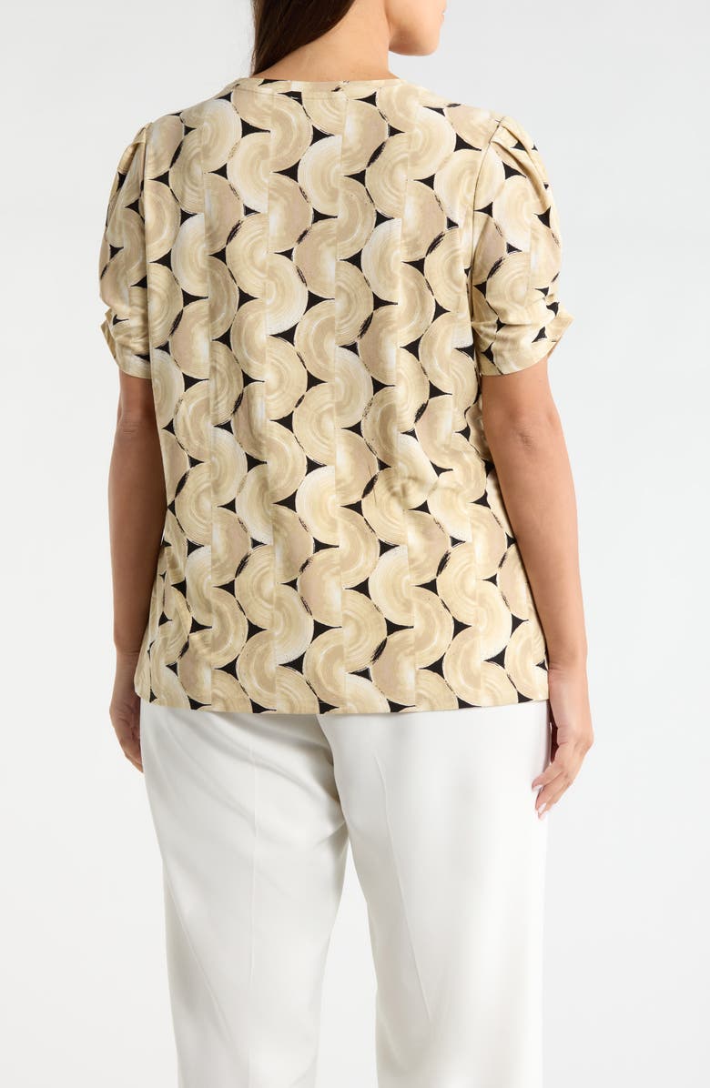 AK ANNE KLEIN Print Pleat Short Sleeve Top, Alternate, color, Latte Multi