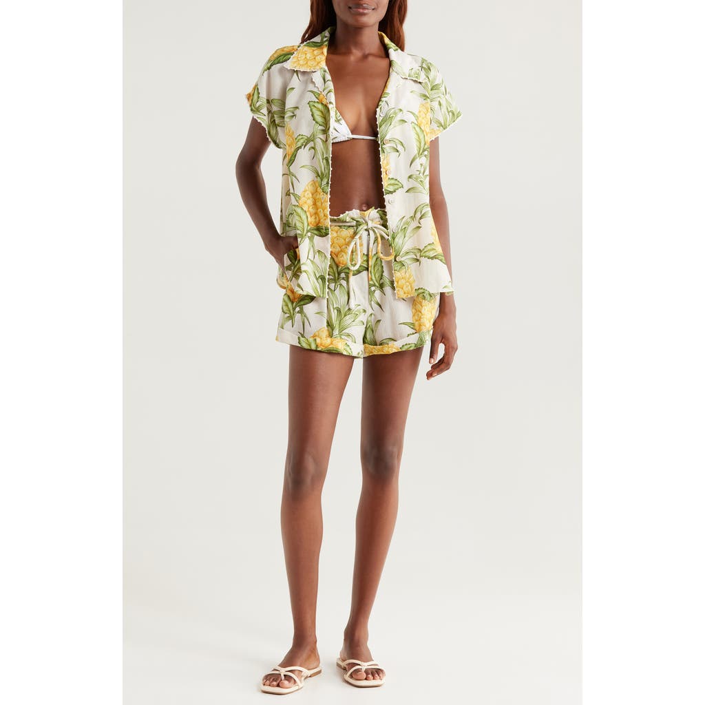 FARM RIO FARM RIO DELICATE PINEAPPLE SHORT SLEEVE COTTON BUTTON-UP SHIRT
