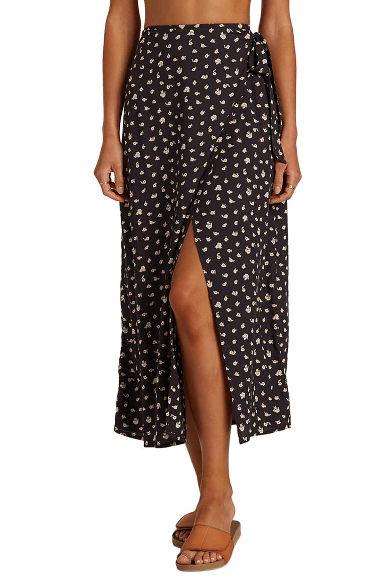 Ocean Air Wrap Tie Midi Skirt, Main, color, OFF BLACK