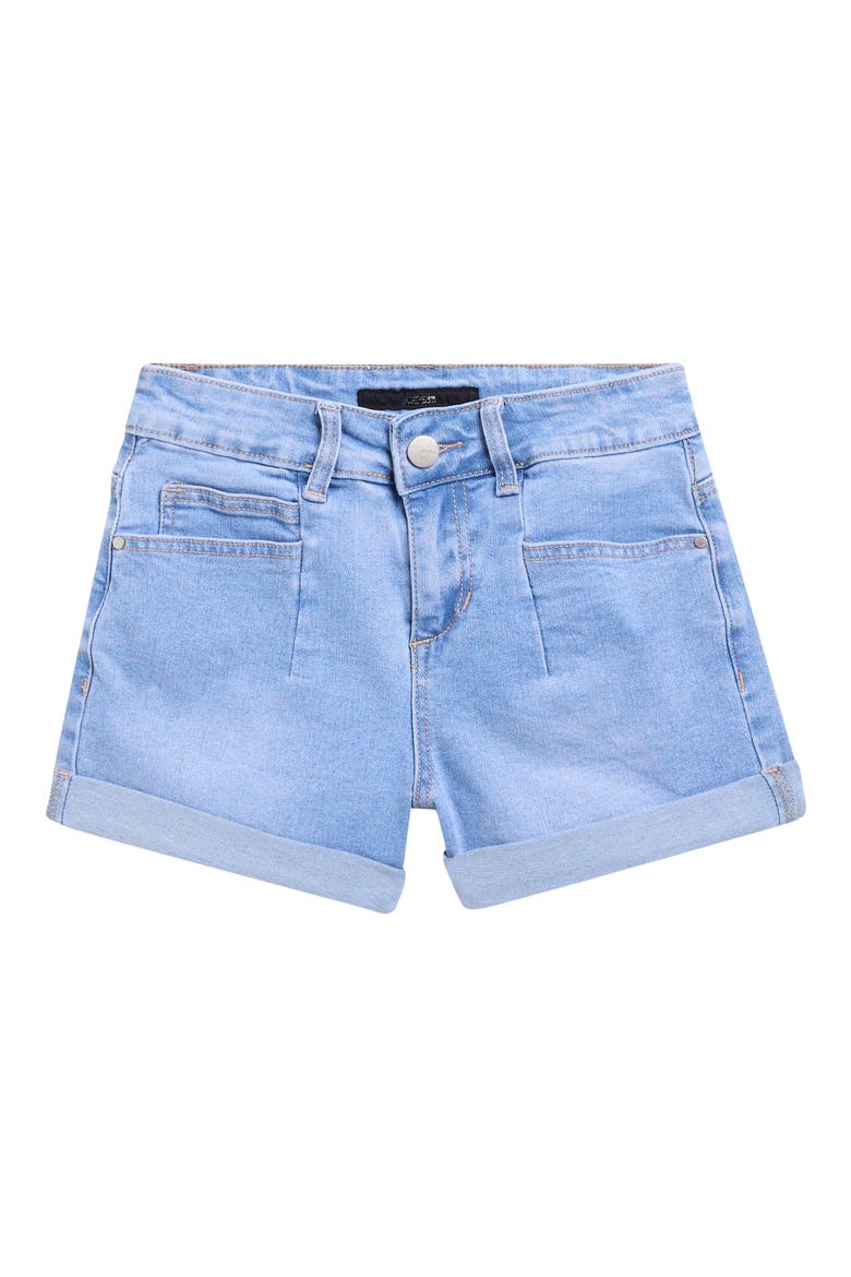 Kids' Pleated Rolled Cuff Denim Shorts, Main, color, BLEACH WASH