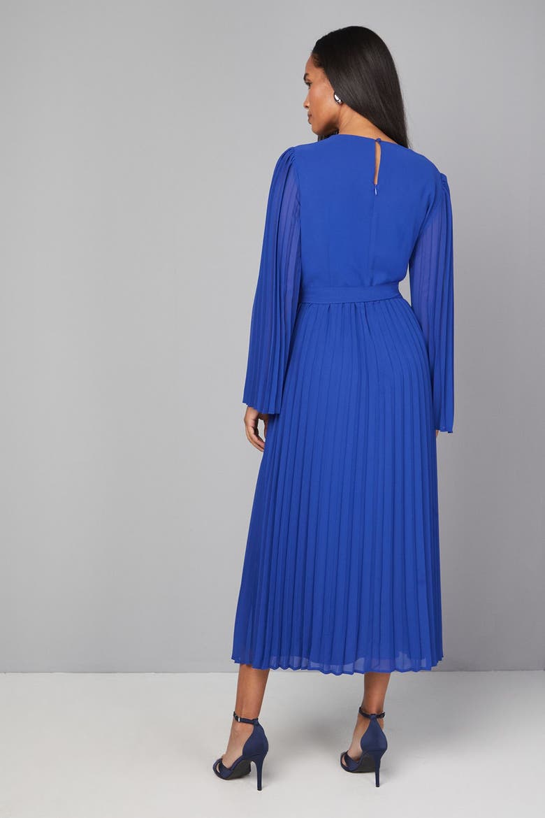 Pleated Floral Trim Midi Dress, Alternate, color, Cobalt