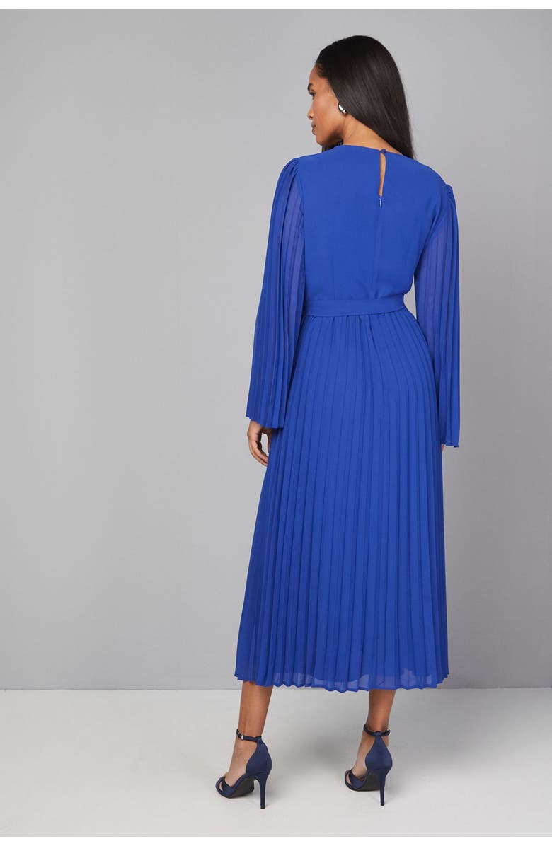 Wallis Pleated Floral Trim Midi Dress, Alternate, color, Cobalt