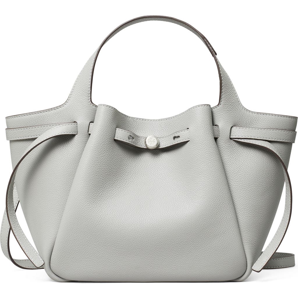 Tory Burch Romy Pebble Leather Satchel In Light Granite
