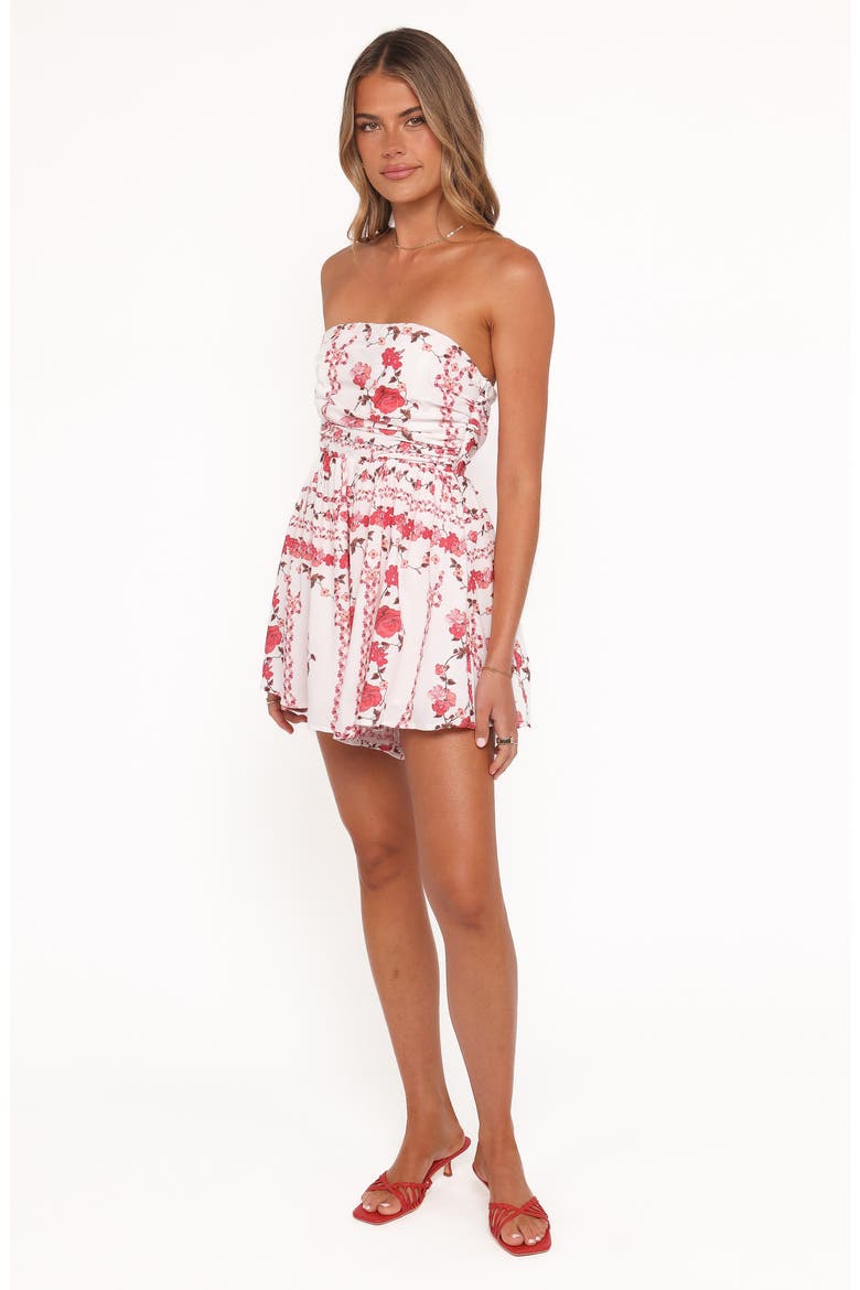 Noelia Red Rose Print Strapless Romper, Alternate, color, RED ROSE