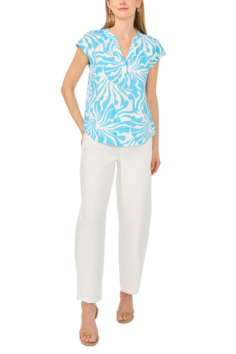 Split Neck Cap Sleeve Top, Alternate, color, NILE BLUE