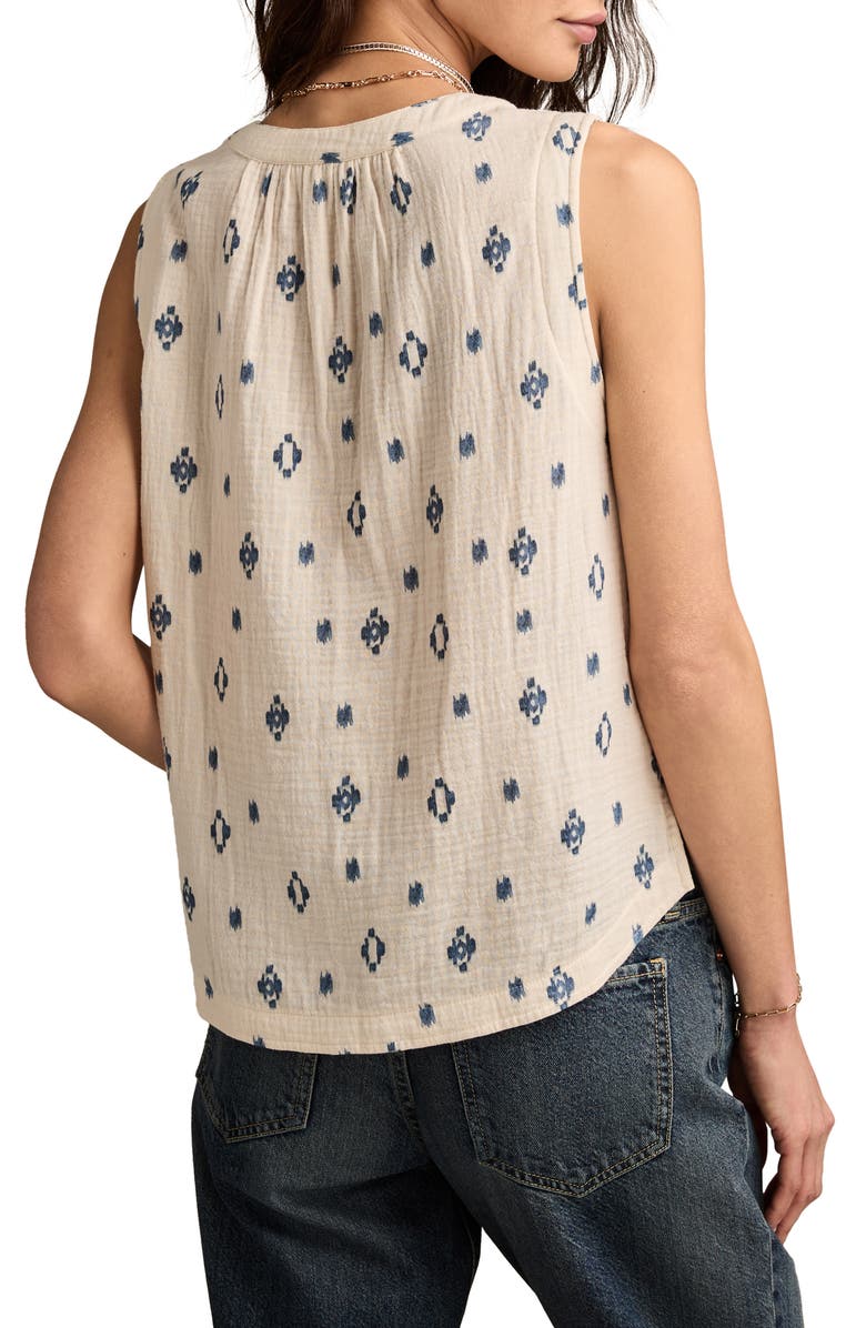 Lucky Brand Ikat Print Sleeveless Cotton Gauze Top, Alternate, color, Blue Geo