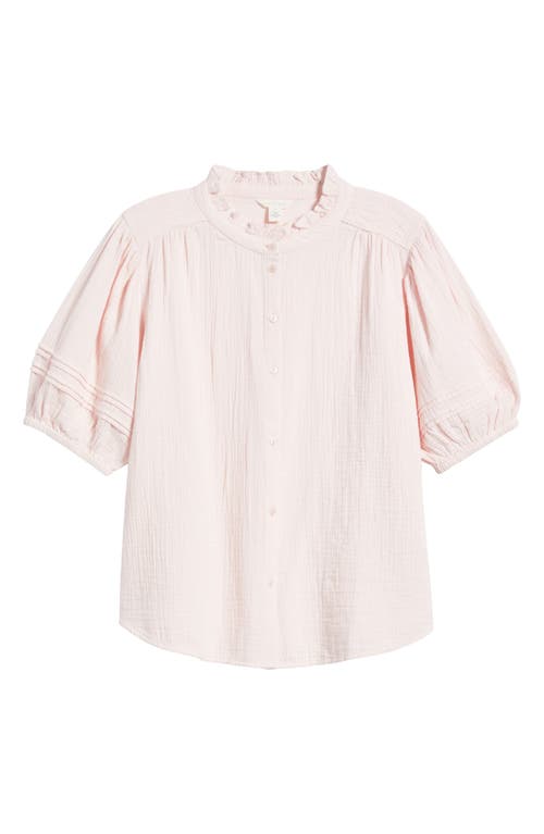 Caslonr Caslon(r) Ruffle Band Collar Cotton Gauze Button-up Top In Pink Balm