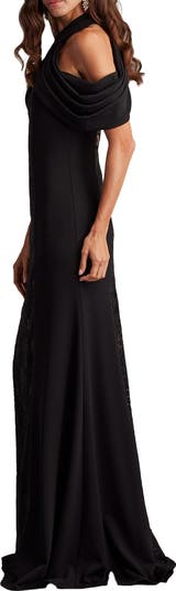 Lace Inset Cold-Shoulder Gown