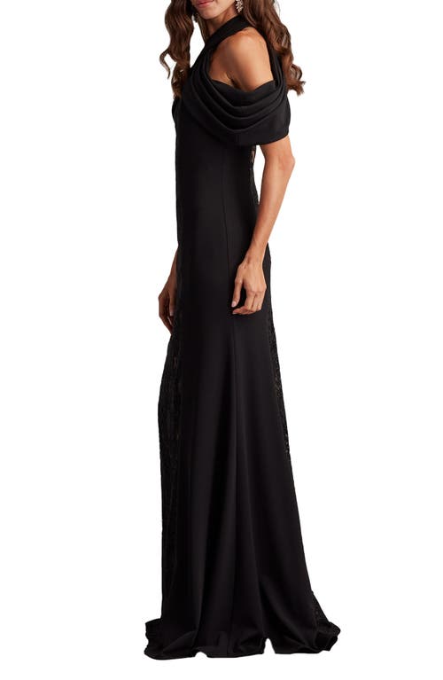Tadashi Shoji Off-shoulder Lace-embroidered Gown In Black