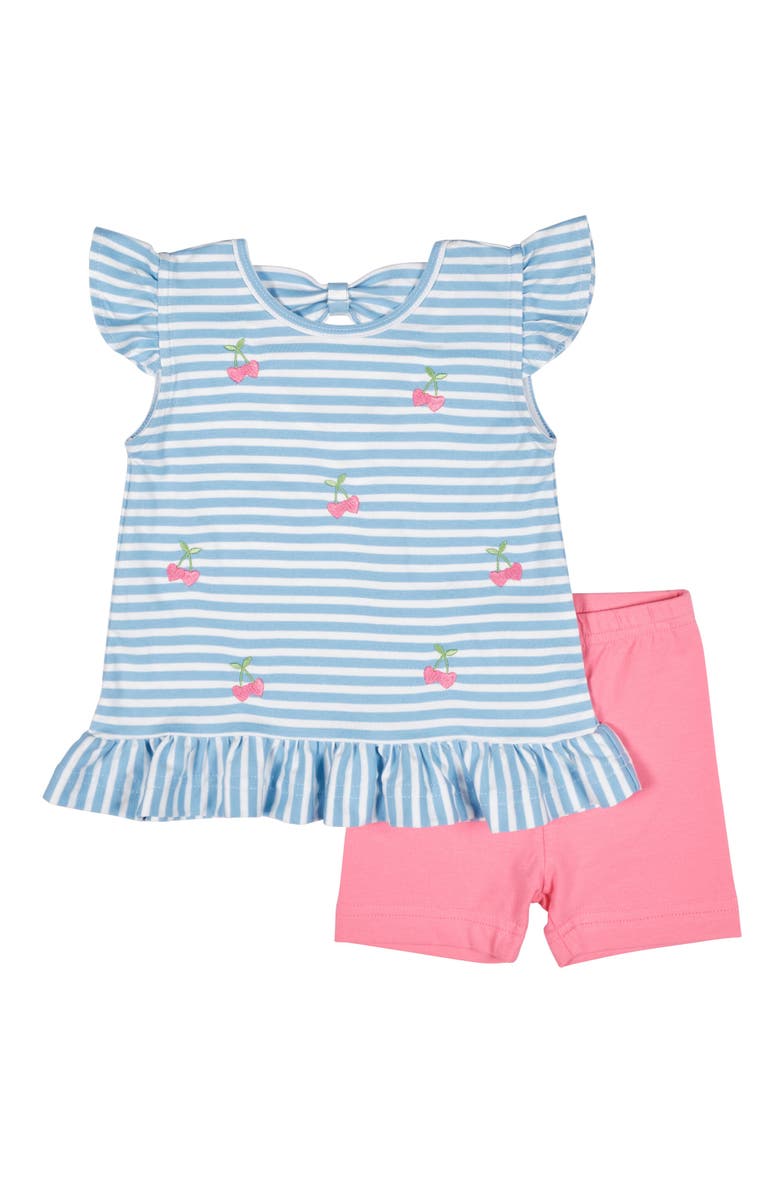 Florence Eiseman Knit Short Set With Embroidered Heart Cherries, Main, color, Blu/White/Pnk