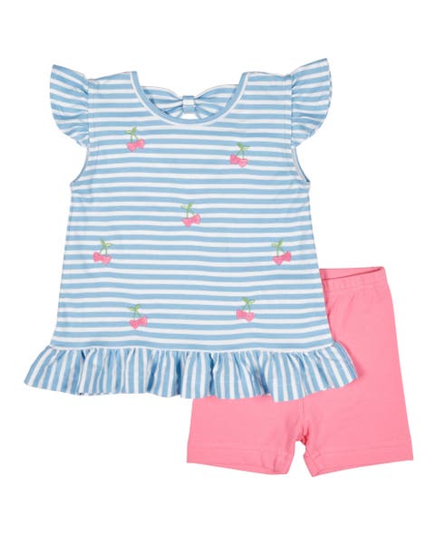 Knit Short Set With Embroidered Heart Cherries ( Toddler, Little Kid, Big Kid)
