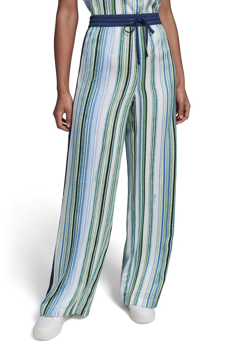 KARL LAGERFELD PARIS Stripe Wide Leg Pants, Main, color, Soft White/ Sky Blue Multi
