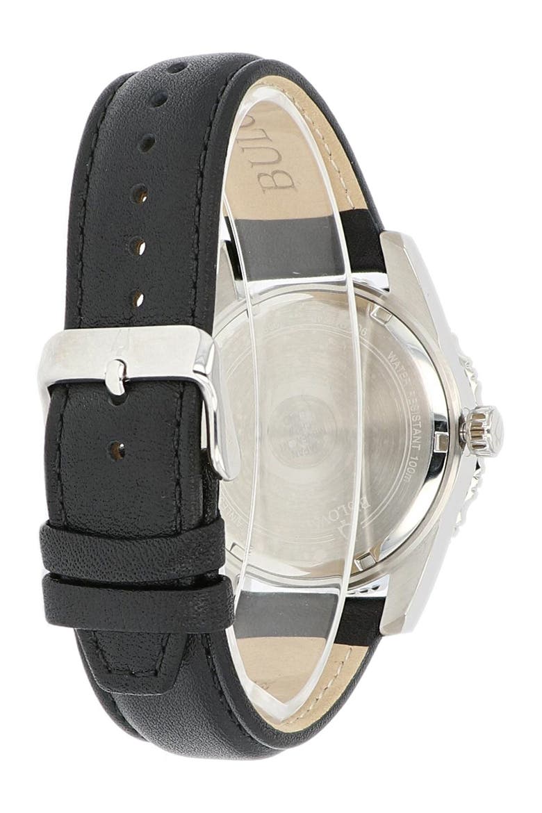 Men's Quartz Leather Strap Watch, 43mm, Alternate, color, BLACK