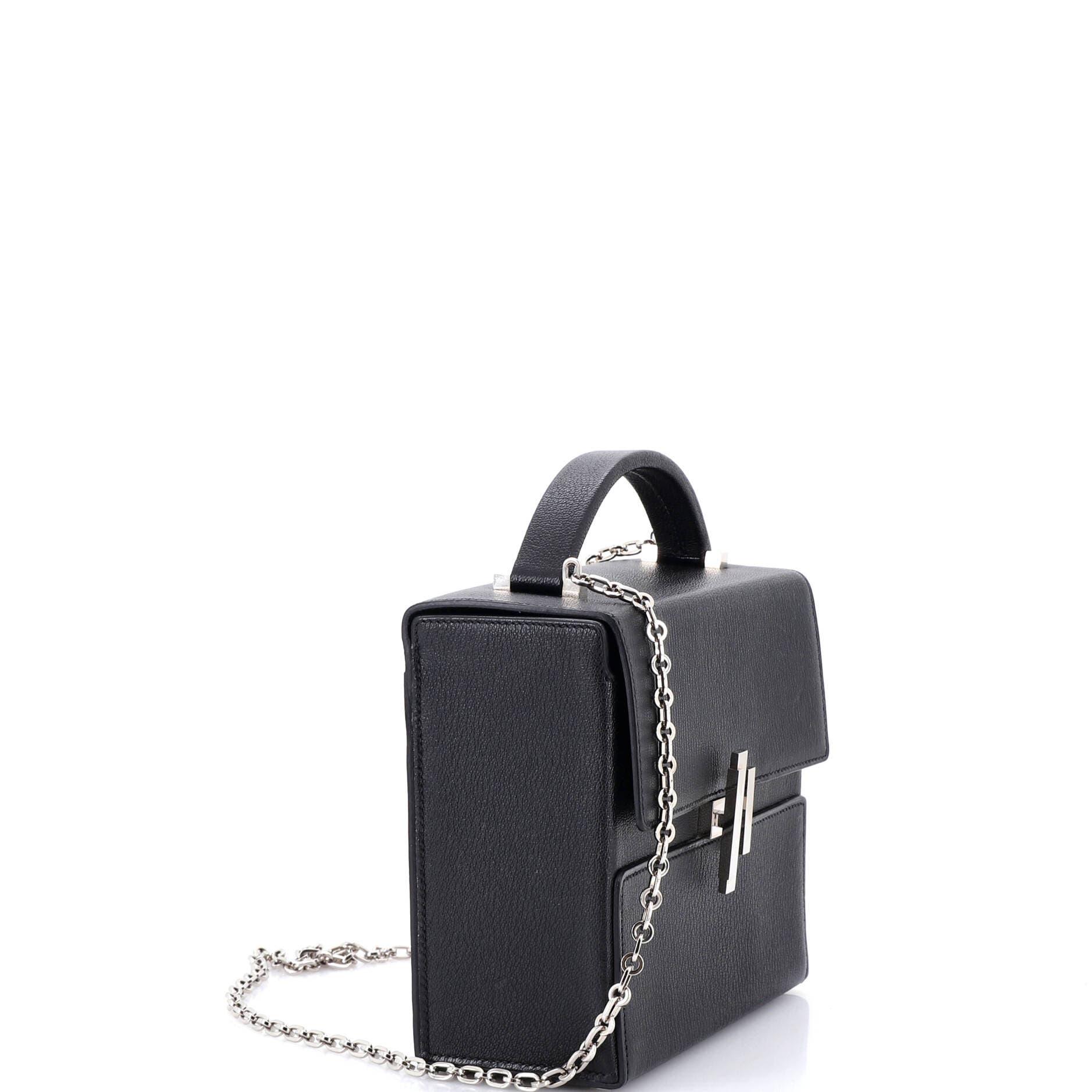 Pre-Owned Hermes Cinhetic Top Handle Bag Verso Chevre Mysore, Alternate, color, Noir