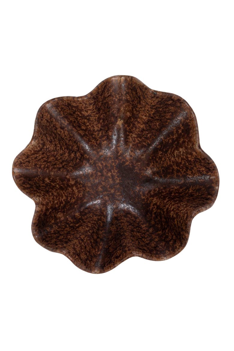 Round Stoneware Ruffled Bowl with Reactive Glaze, Brown, Alternate, color, Brown