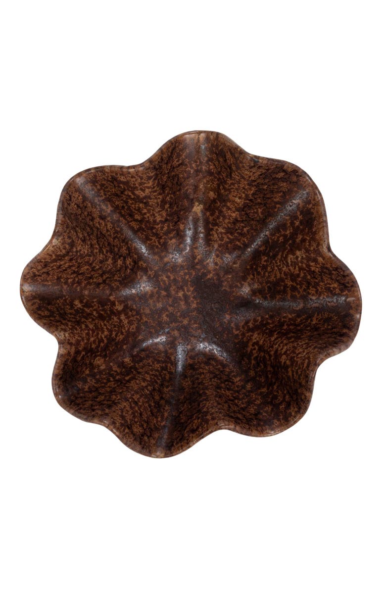 Storied Home Round Stoneware Ruffled Bowl with Reactive Glaze, Brown, Alternate, color,