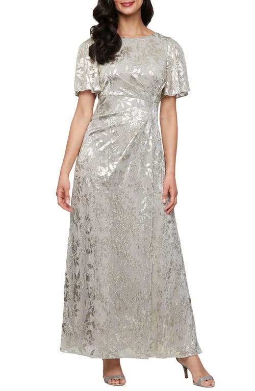 Sl Fashions Foil Border Gown In Silver