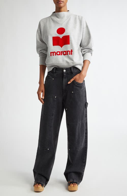 Isabel Marant Étoile Moby Mock Neck Logo Graphic Sweatshirt In Grey/red