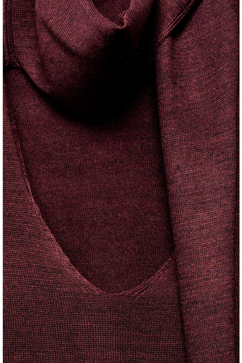 V-Neck Sweater with Scarf, Alternate, color, WINE