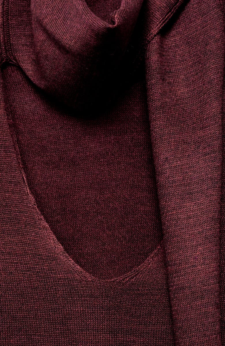 MANGO V-Neck Sweater with Scarf, Alternate, color, Wine