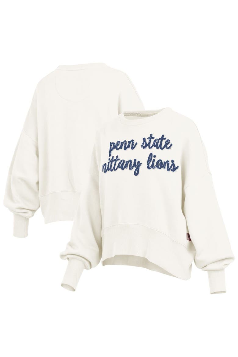 Women's Pressbox Cream Penn State Nittany Lions Oversized Chelsea Waist Length Pullover Sweatshirt, Main, color, Cream