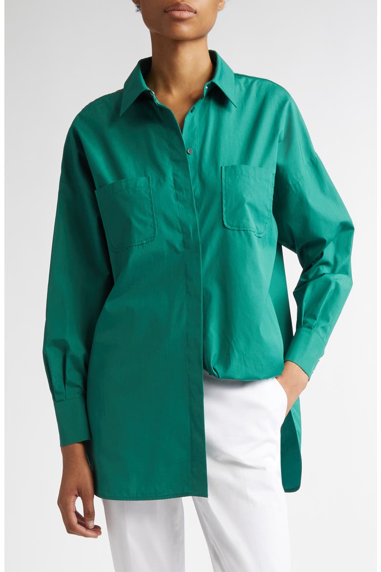 Odino Oversize Cotton Button-Up Shirt, Main, color, EMERALD