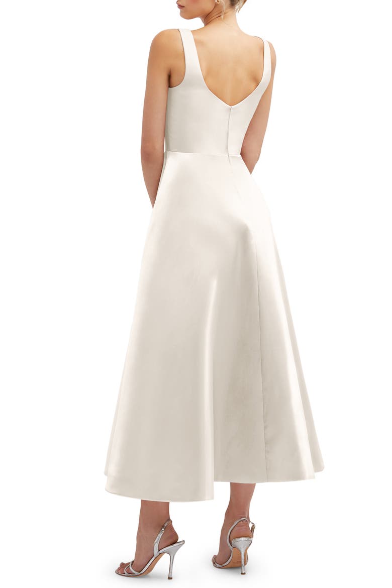 Square Neck Sateen Midi Gown, Alternate, color, IVORY
