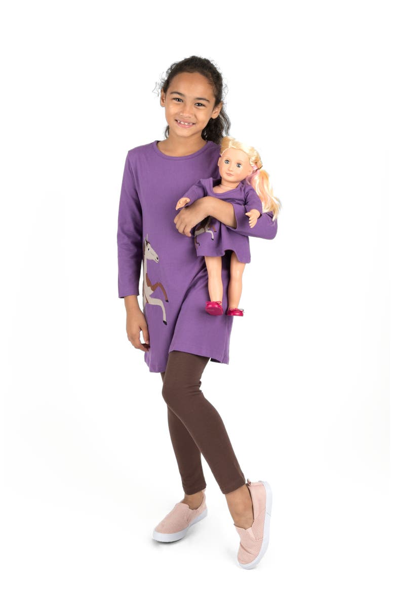 Girls Cotton Dress with Matching Doll Dress, Printed Design, Main, color, HORSE