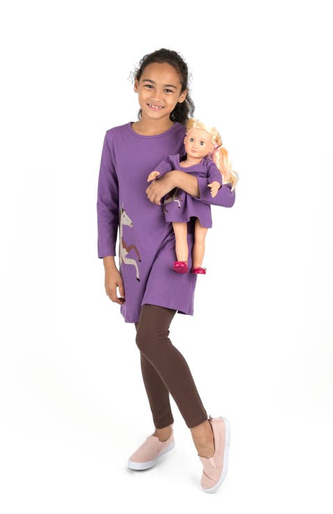 Girls Cotton Dress with Matching Doll Dress, Printed Design