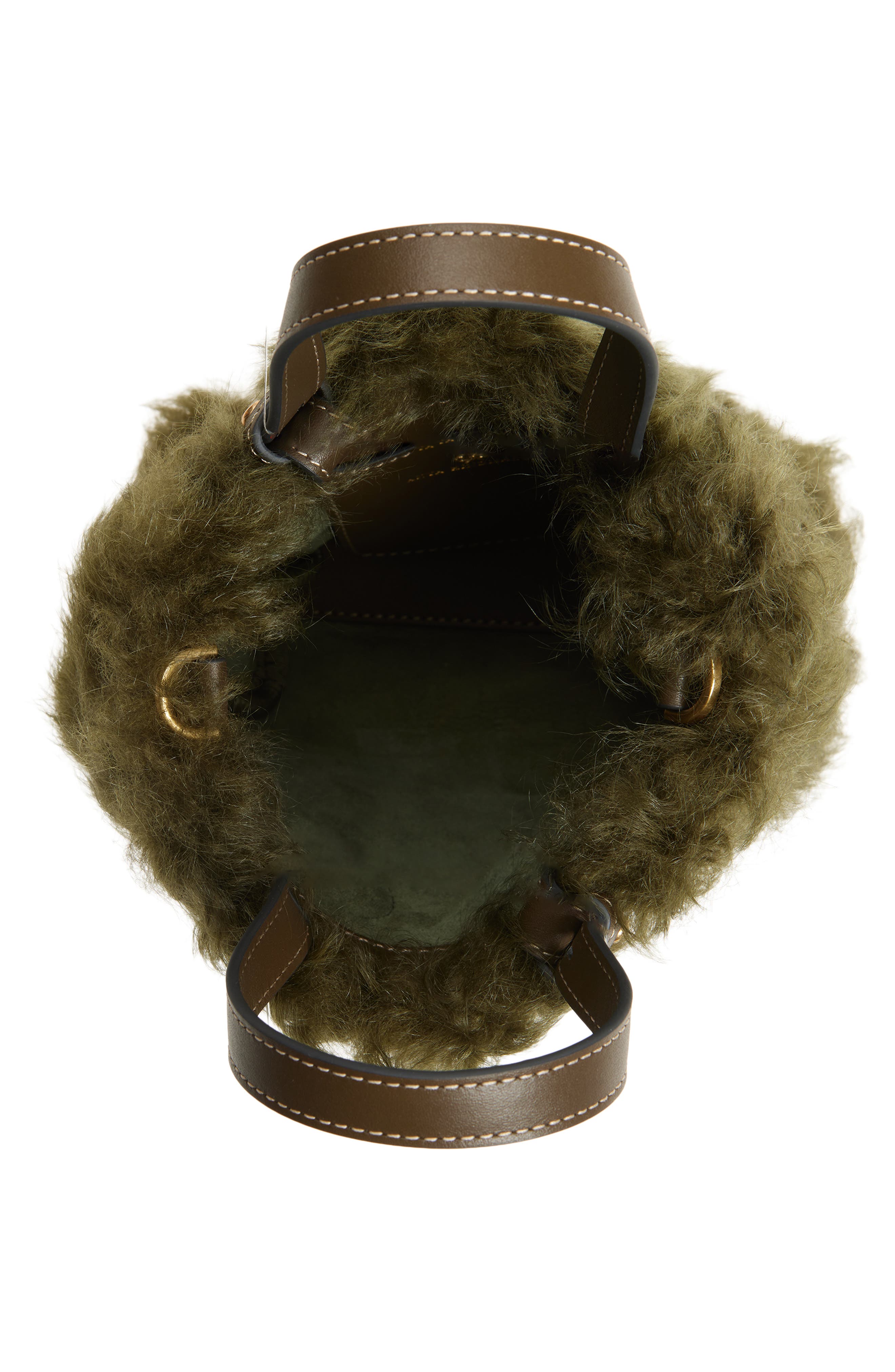 Anya Hindmarch Mini Eyes Genuine Shearling Crossbody Bag, Alternate, color, Khaki