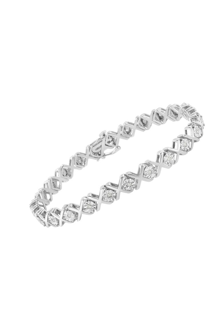 Silver 1/4 Cttw Miracle Set Diamond "X" Link Bracelet, Alternate, color, White