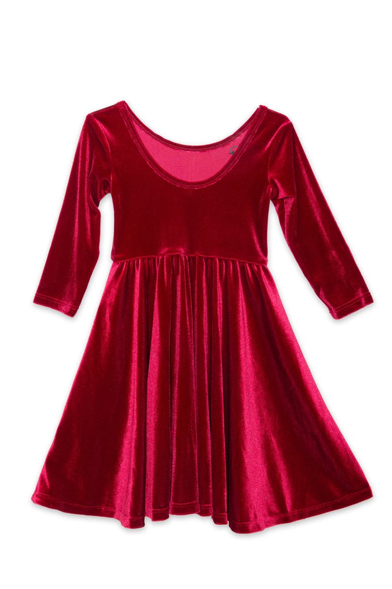 Embroidered Velvet Holiday Twirly Dress, Alternate, color, Burgundy