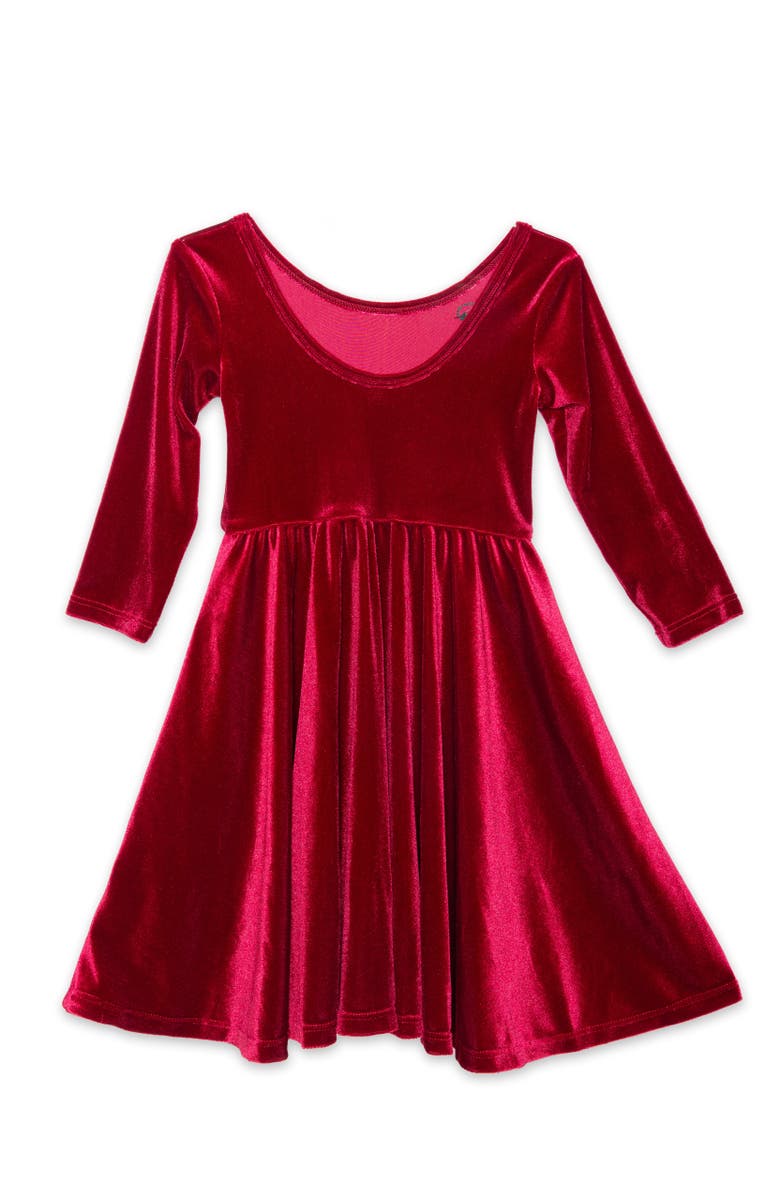 WORTHY THREADS Embroidered Velvet Holiday Twirly Dress, Alternate, color, Burgundy