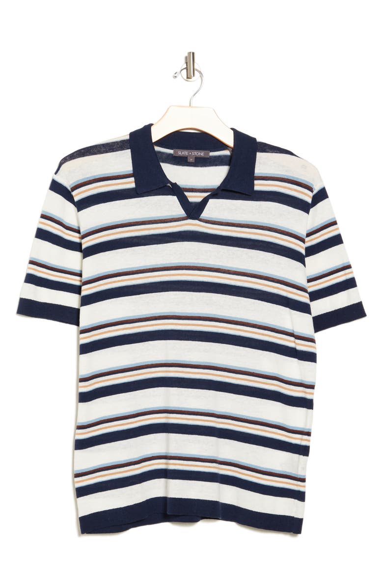 Slate & Stone Stripe Linen & Cotton Polo, Alternate, color,