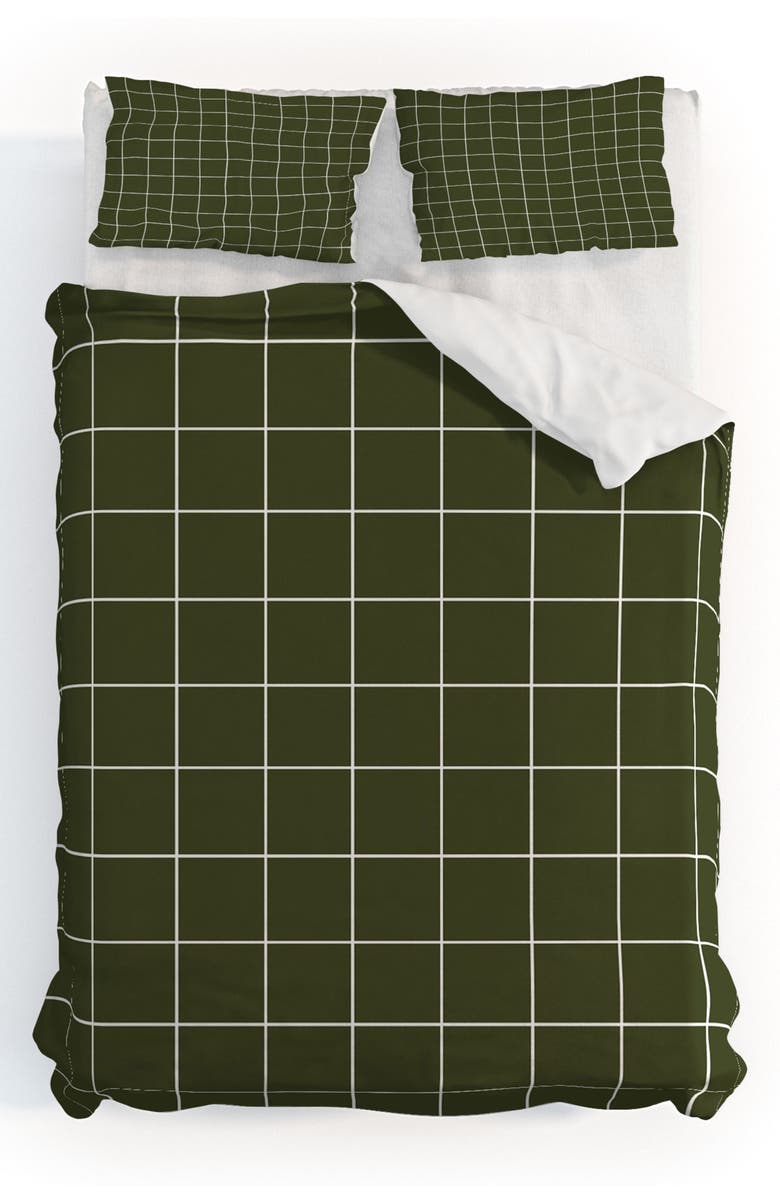 Deny Designs Grid Duvet Cover & Shams Set, Alternate, color, Green