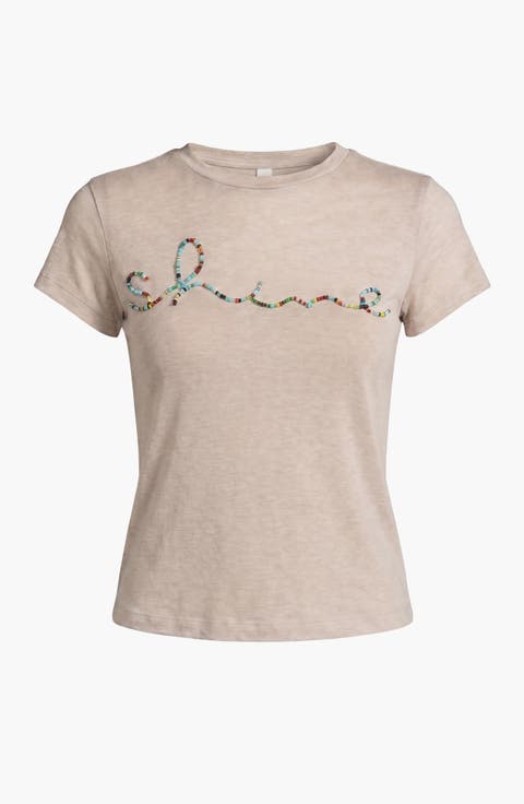 Short Sleeve Beaded Script Tee