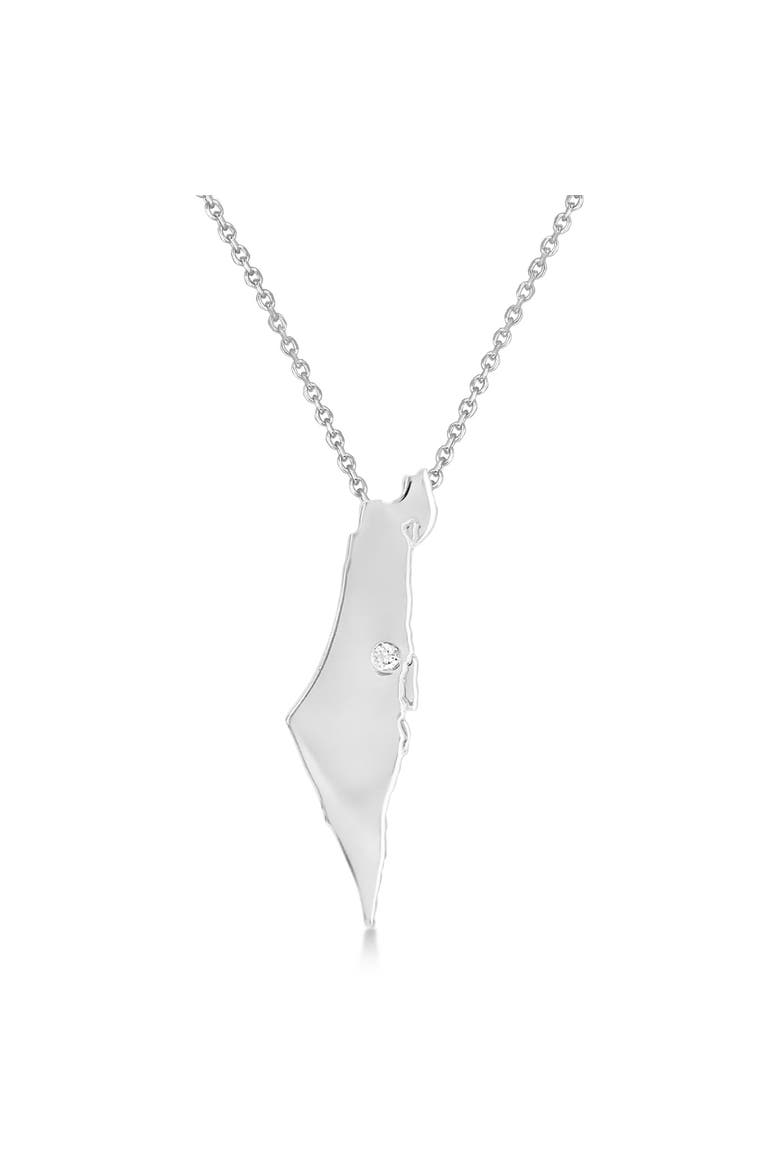 Diamond Israel Map Pendant Necklace 14K, Main, color, 0.02ct/White Gold