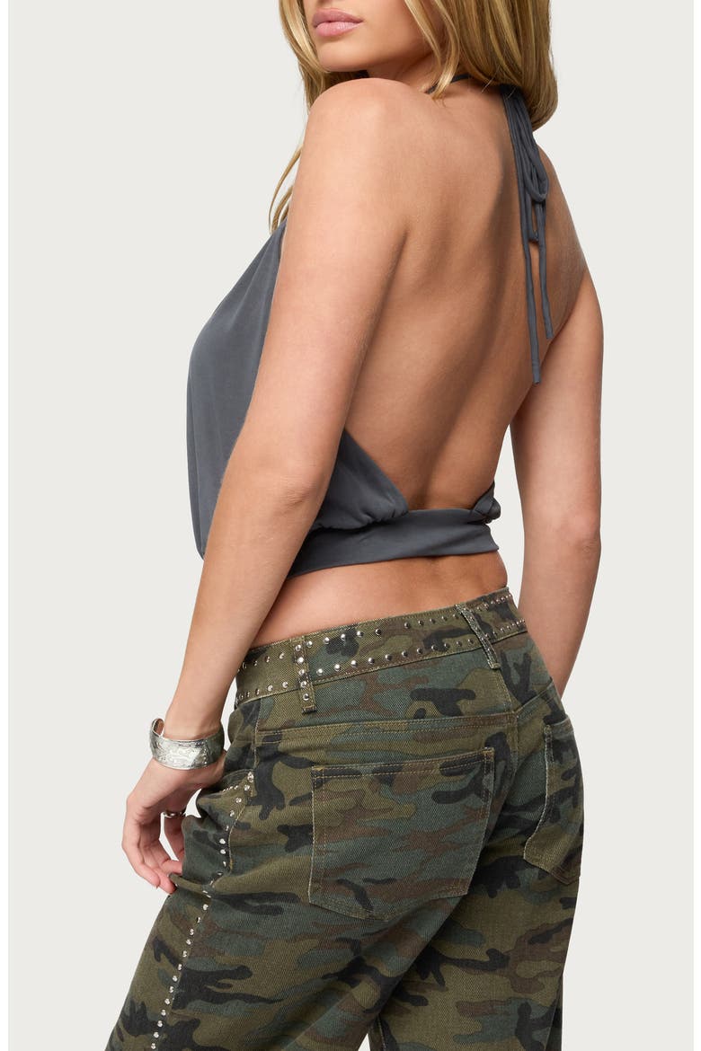 Kammy Halter Open Back Crop Top, Alternate, color, GRAY