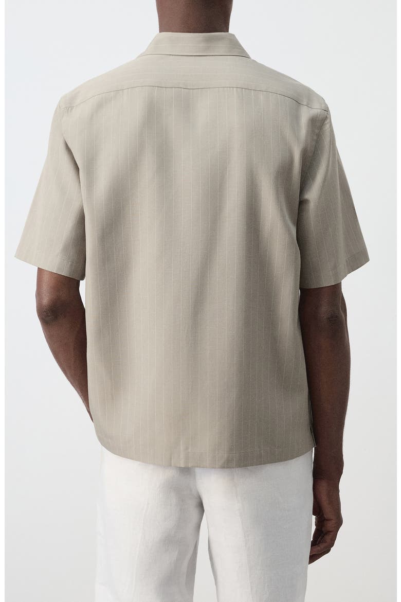 Pinstripe Short Sleeve Woven Shirt, Alternate, color, MEDIUM BROWN
