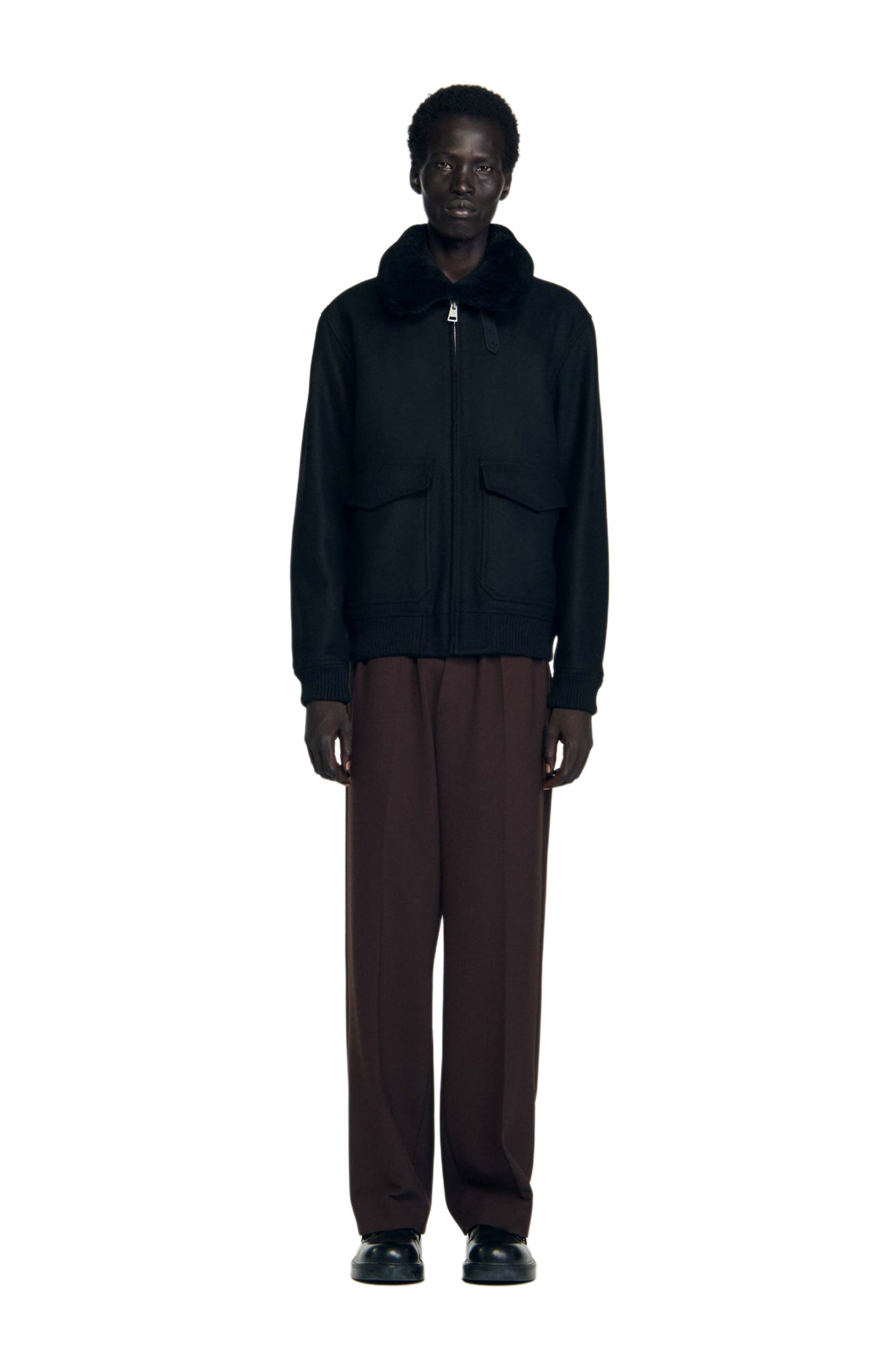 Wool aviator jacket with shearling - image 2